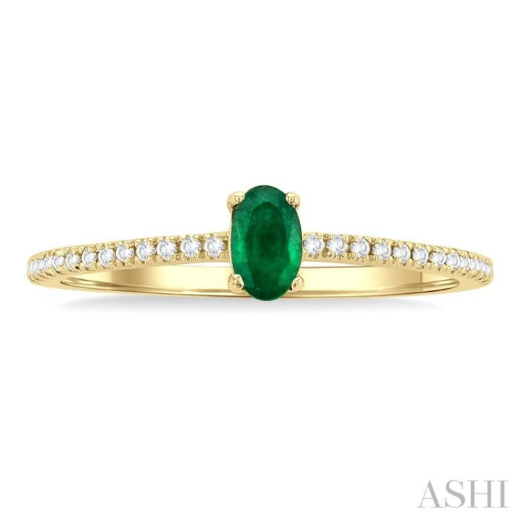 1/10 ctw Petite 5x3 MM Oval Cut Emerald and Round Cut Diamond Precious Fashion Ring in 10K Yellow Gold