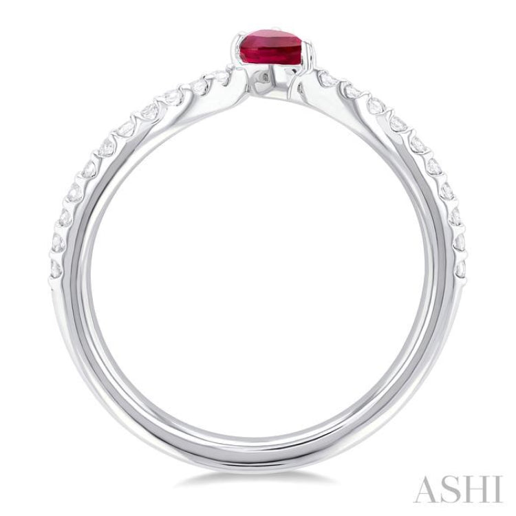 1/10 ctw Petite 4X3 MM Pear Cut Ruby and Round Cut Diamond Precious Fashion Ring in 10K White Gold