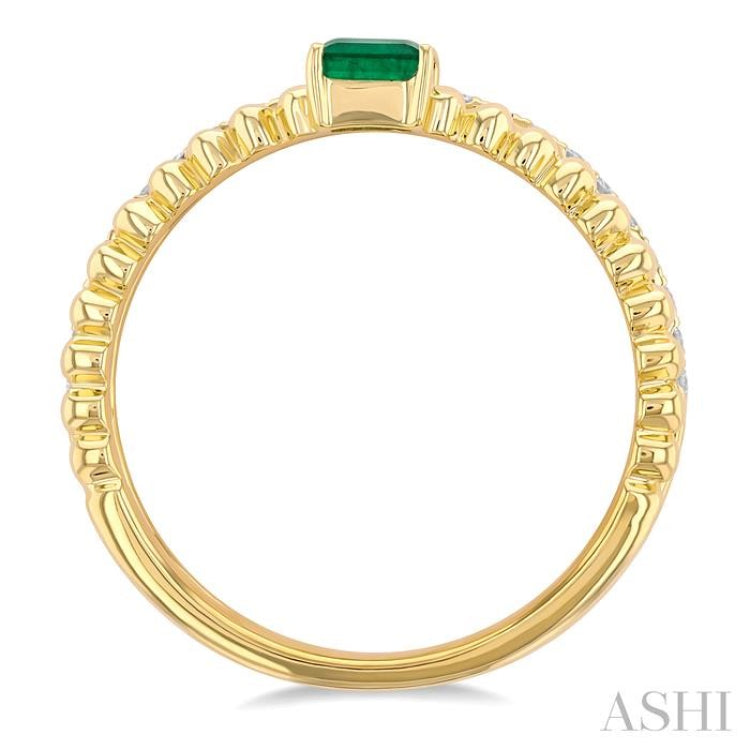 4X3MM Emerald and 1/5 ctw Single Cut Diamond Precious Split Twin Ring in 10K Yellow Gold