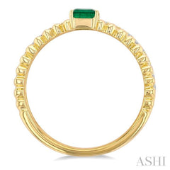 4X3MM Emerald and 1/5 ctw Single Cut Diamond Precious Split Twin Ring in 10K Yellow Gold