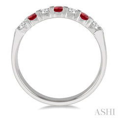 3/8 ctw Round Cut Diamond and 3MM Ruby Precious Wedding Band in 14K White Gold