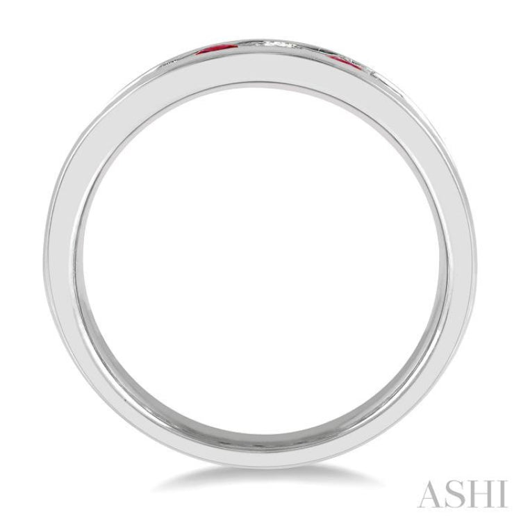 1/2 ctw Round Cut Diamond and 2.9MM Ruby Precious Wedding Band in 14K White Gold