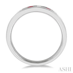 1/2 ctw Round Cut Diamond and 2.9MM Ruby Precious Wedding Band in 14K White Gold