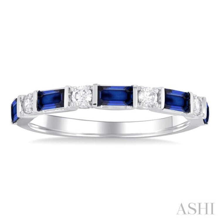 1/5 ctw Art Deco 4X2 MM Baguette Cut Sapphire and Round Cut Diamond Precious Band in 14K White Gold