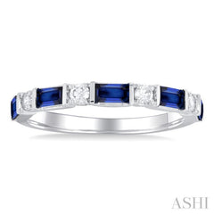 1/5 ctw Art Deco 4X2 MM Baguette Cut Sapphire and Round Cut Diamond Precious Band in 14K White Gold