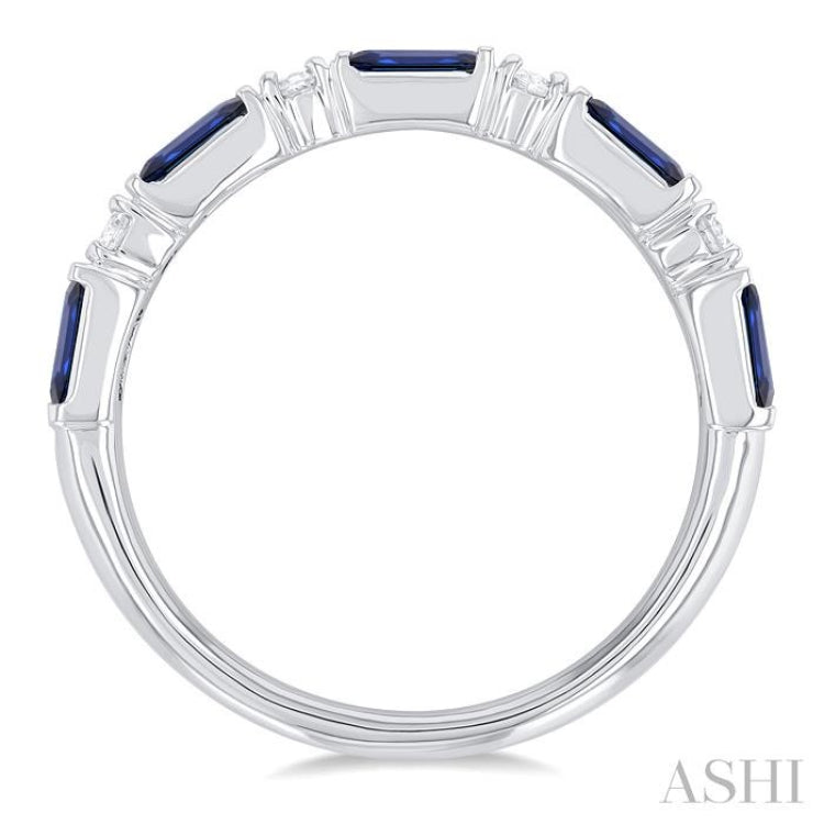 1/5 ctw Art Deco 4X2 MM Baguette Cut Sapphire and Round Cut Diamond Precious Band in 14K White Gold