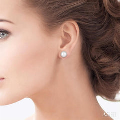 5.5 MM Round Shape Cultured Pearls and 1/6 Ctw Petite Sunflower Round Cut Diamond Fashion Stud Earring in 10K White Gold