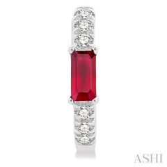 1/8 ctw Petite 4X2 MM Ruby and Round Cut Diamond Fashion Huggies in 10K White Gold