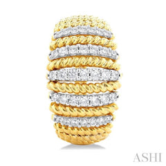 1/2 ctw Dome Shape Rope Bead Round Cut Diamond Fashion Hoop Earring in 14K Yellow Gold