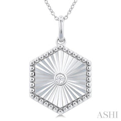 1/20 ctw Hexagon fluted medallion Round Cut Diamond Pendant With Chain in Sterling Silver