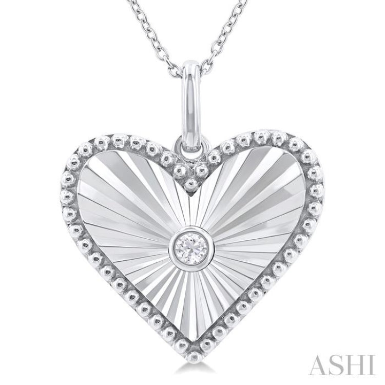 1/20 ctw Heart fluted medallion Round Cut Diamond Pendant With Chain in Sterling Silver