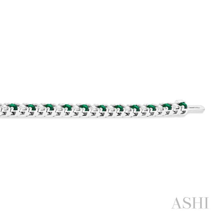 1 1/2 ctw Square Box Link 2.5MM Emerald and Round Cut Diamond Precious Tennis Bracelet in 14K White Gold