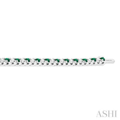 1 1/2 ctw Square Box Link 2.5MM Emerald and Round Cut Diamond Precious Tennis Bracelet in 14K White Gold