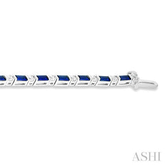 1 1/10 ctw Art Deco 4X2 MM Baguette Cut Sapphire and Round Cut Diamond Precious Bracelet in 14K White Gold