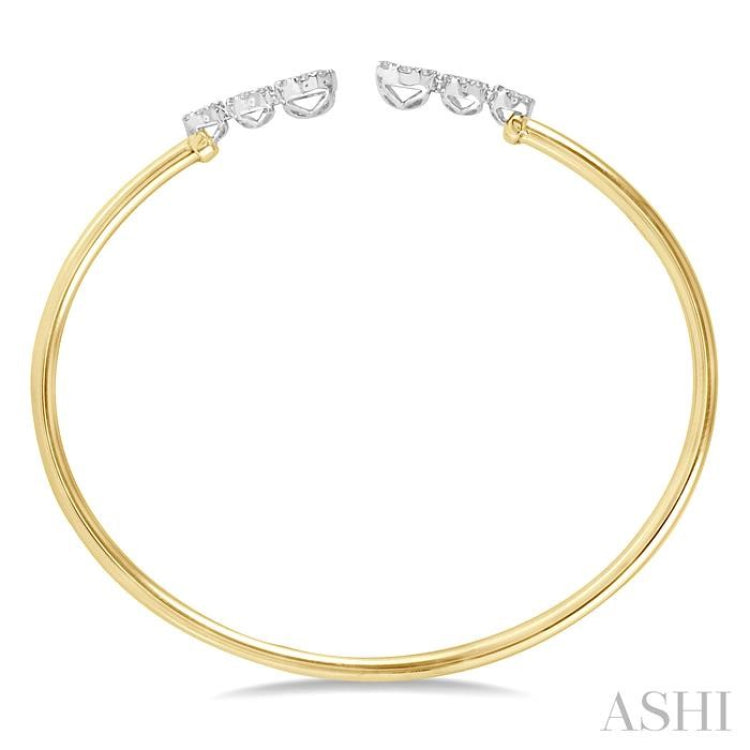 3/4 Ctw Round Cut Lovebright Diamond Open Cuff Bangle in 14K Yellow and White Gold