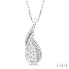 1/8 Ctw Pear Shape Lovebright Entwined Wire Round Cut Diamond Pendant With Link Chain in 14K White Gold