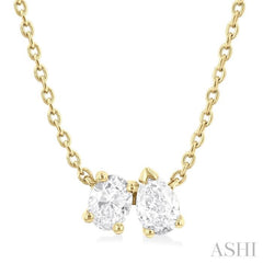 1/3 ctw Toi Et Moi Oval and Pear Cut Diamond Necklace in 14K Yellow Gold