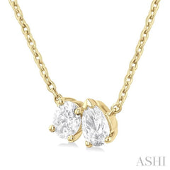 1/3 ctw Toi Et Moi Oval and Pear Cut Diamond Necklace in 14K Yellow Gold