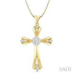 1/4 Ctw Lovebright Round Cut Diamond Cross Pendant in 14K Yellow and White Gold with chain