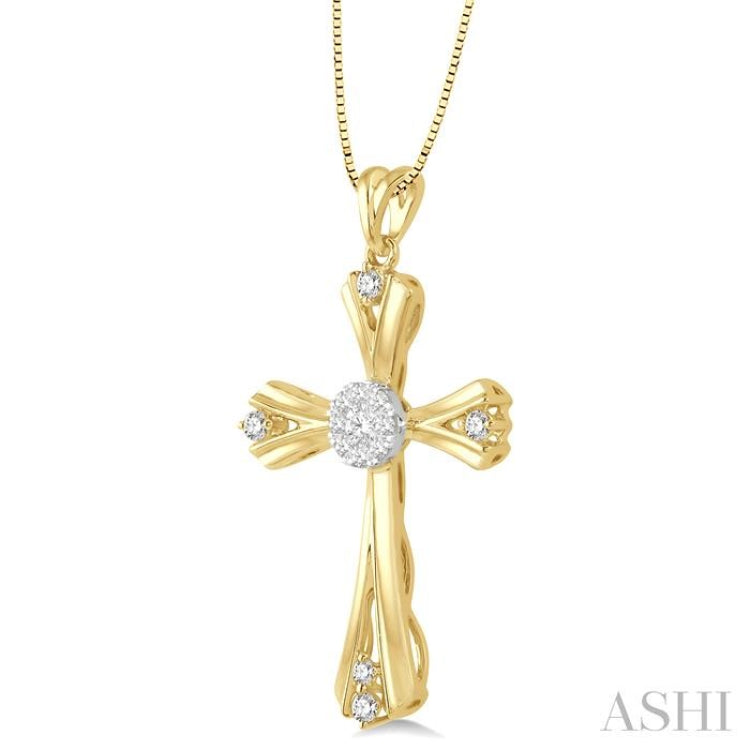 1/4 Ctw Lovebright Round Cut Diamond Cross Pendant in 14K Yellow and White Gold with chain