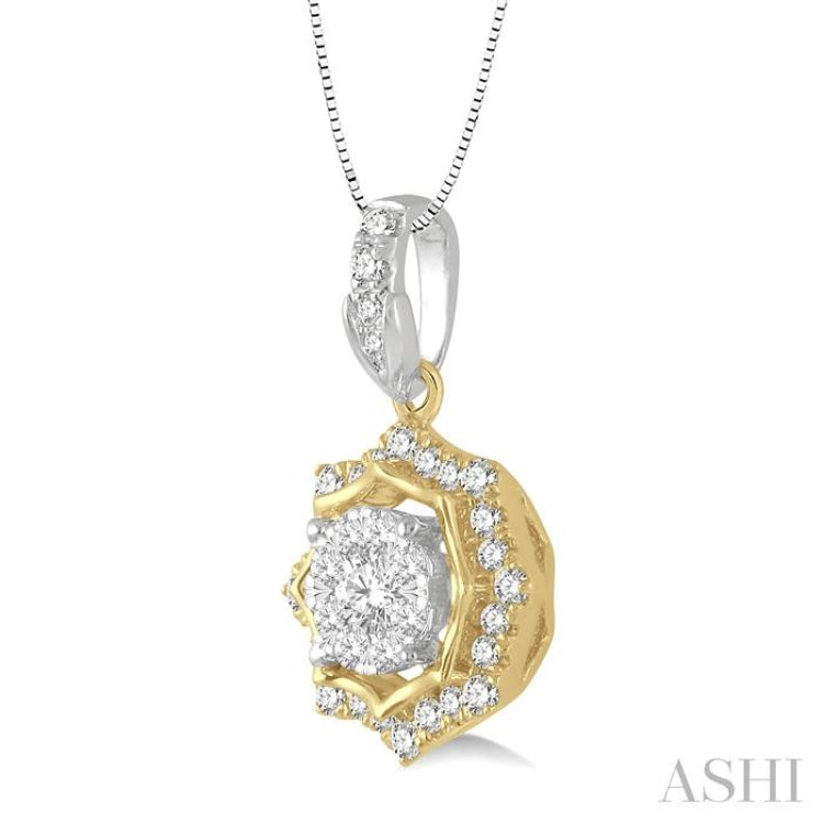 1/4 ctw Star Lattice Lovebright Round Cut Diamond Pendant With Chain in 14K White and Yellow Gold