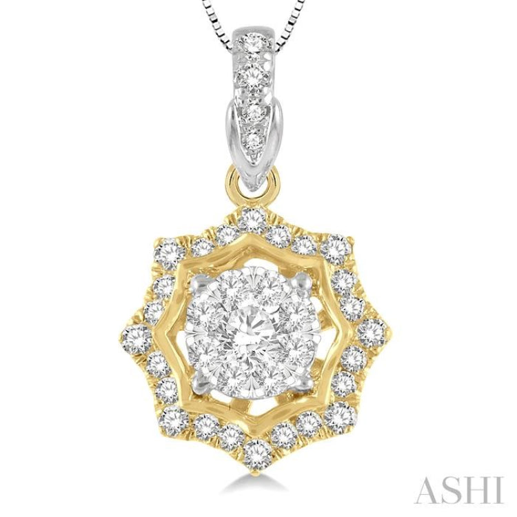 1/4 ctw Star Lattice Lovebright Round Cut Diamond Pendant With Chain in 14K White and Yellow Gold