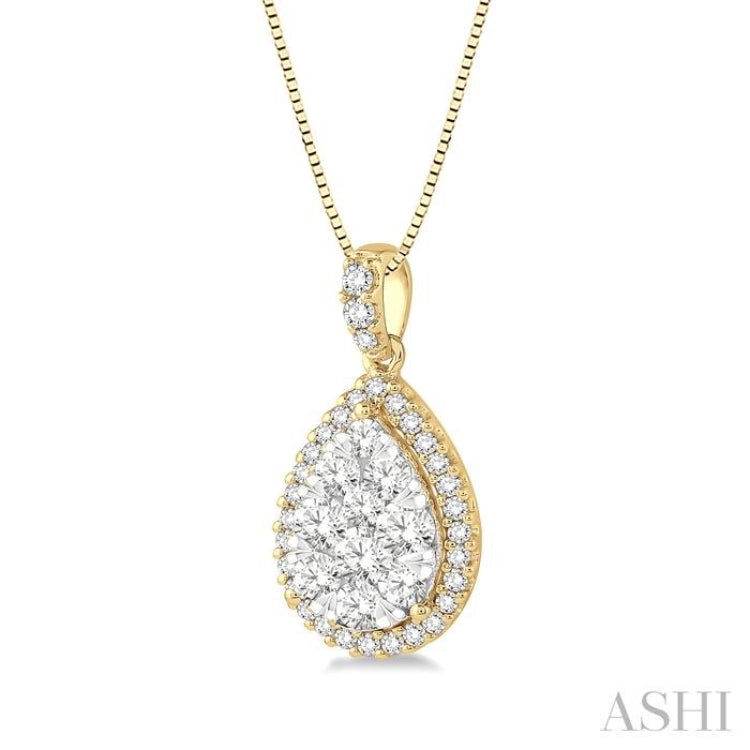 1/3 Ctw Pear Shape Diamond Lovebright Pendant in 14K Yellow and White Gold with Chain