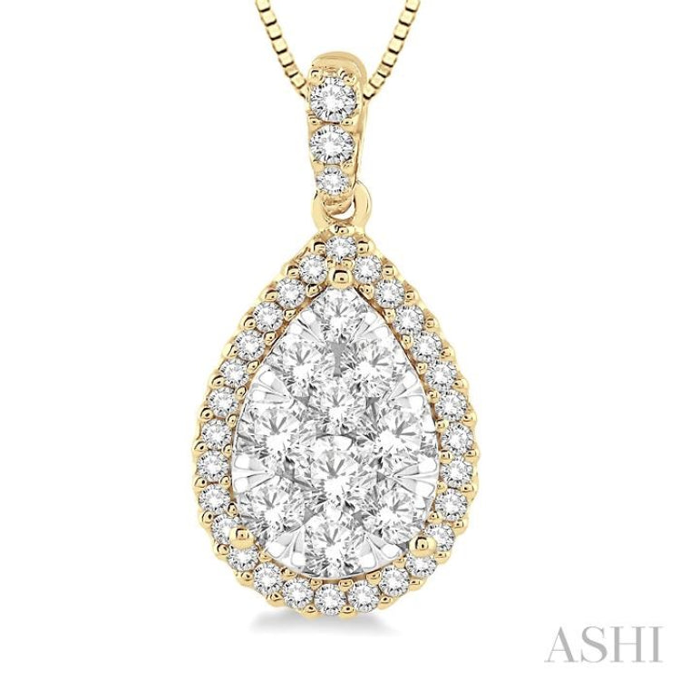 1/3 Ctw Pear Shape Diamond Lovebright Pendant in 14K Yellow and White Gold with Chain