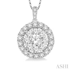 1/2 Ctw Round Cut Diamond Lovebright Pendant in 14K White Gold with Chain