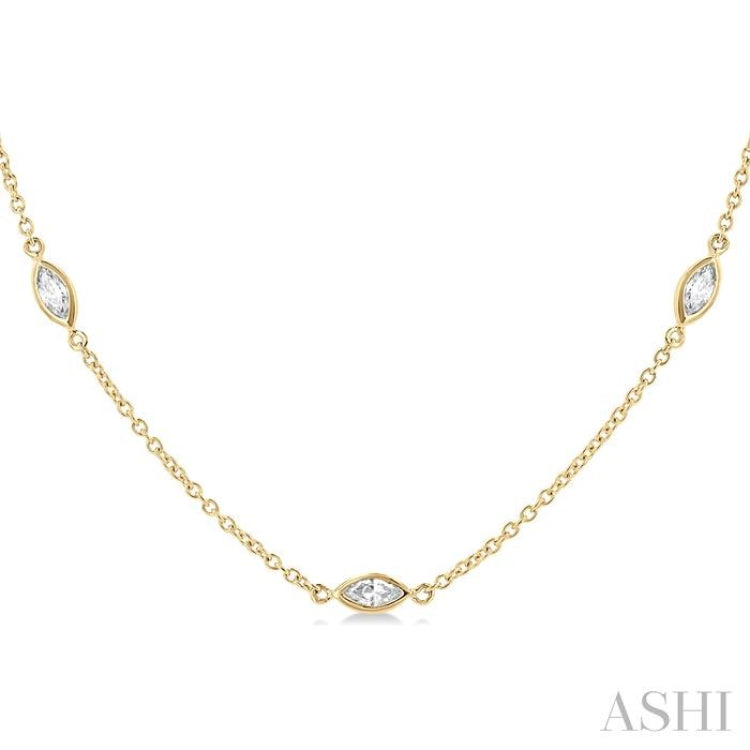 1 Ctw Marquise Cut Diamond Fashion Necklace in 14K Yellow Gold