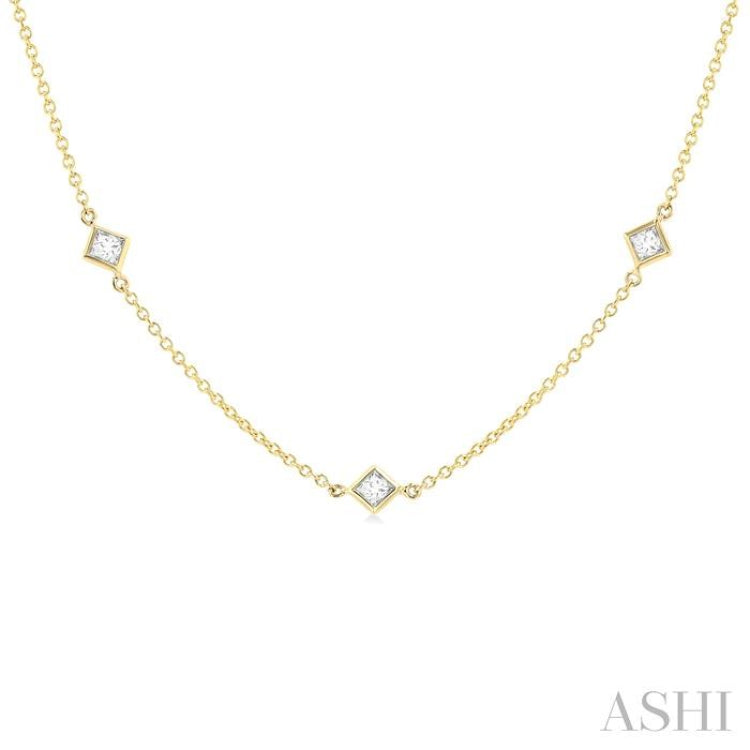 1 Ctw Princess Cut Diamond Fashion Necklace in 14K Yellow Gold