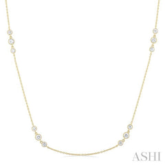 1 ctw Three Stone Bezel Set Round Cut Diamond Station Necklace in 14K Yellow Gold