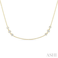 1 ctw Three Stone Bezel Set Round Cut Diamond Station Necklace in 14K Yellow Gold