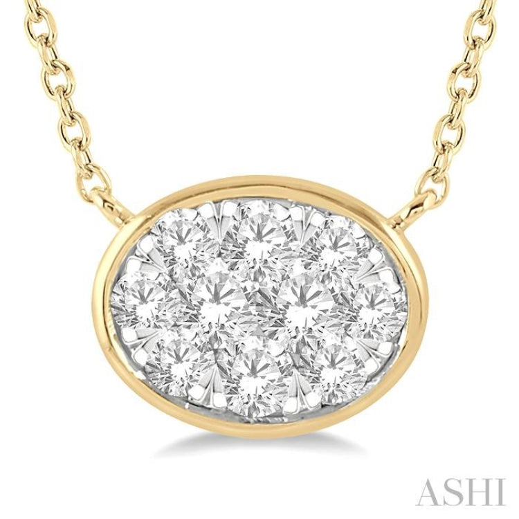 1/3 Ctw Oval Shape Lovebright Diamond Necklace in 14K Yellow and White Gold