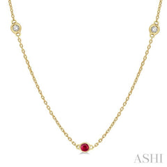 1/6 ctw Round Cut Diamond and 1.75MM Ruby Precious Station Necklace in 14K Yellow Gold