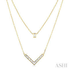 1/2 ctw Chevron Baguette and Princess Cut Diamond Layered Necklace in 14K Yellow Gold