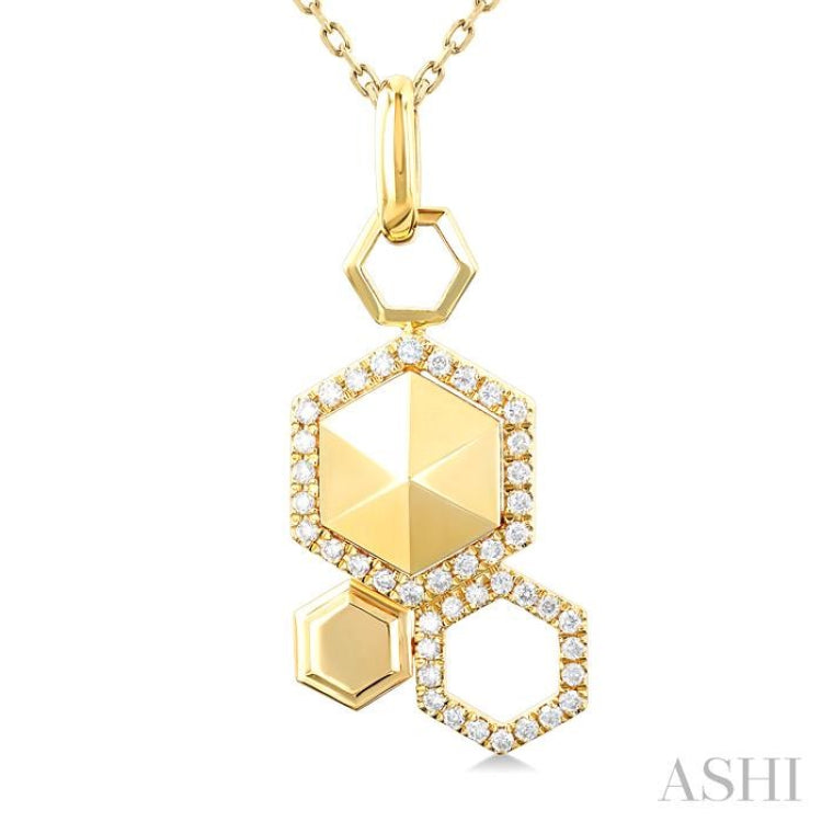 1/4 ctw Hexagon Motif Single Cut Diamond Fashion Pendant With Chain in 14K Yellow Gold