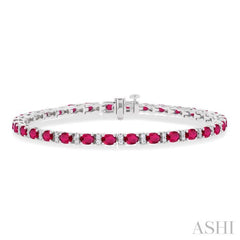 1/3 ctw Oval Cut 4X3 MM Ruby and Round Cut Diamond Precious Bracelet in 14K White Gold