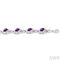 1/10 ctw Cushion Shape 7X7 MM Amethyst and Round Cut Diamond Semi Precious Bracelet in Sterling Silver