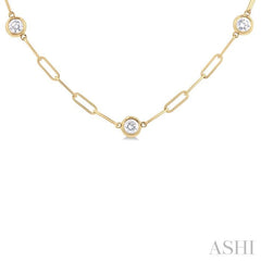 1 ctw Bezel Set Round Cut Diamond Paper Clip Station Necklace in 14K Yellow Gold