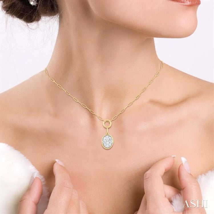 1/4 ctw Lovebright Oval Shape Round Cut Diamond Paper Clip Necklace in 14K Yellow & White Gold