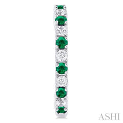 1/4 ctw Petite 1.80 MM Emerald and Round Cut Diamond Precious Fashion Huggies in 10K White Gold