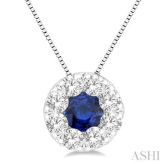 1/3 ctw Round Cut and 3.8MM Sapphire Lovebright Diamond Precious Pendant With Chain in 14K White Gold