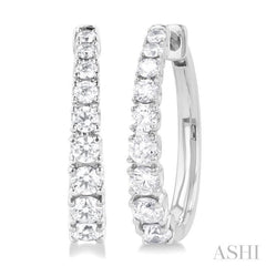 1 ctw Graduated Round Cut Diamond Fashion Hoop Earrings in 14K White Gold