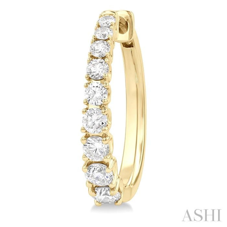 1 Ctw Graduated Round Cut Diamond Fashion Hoop Earrings in 14K Yellow Gold