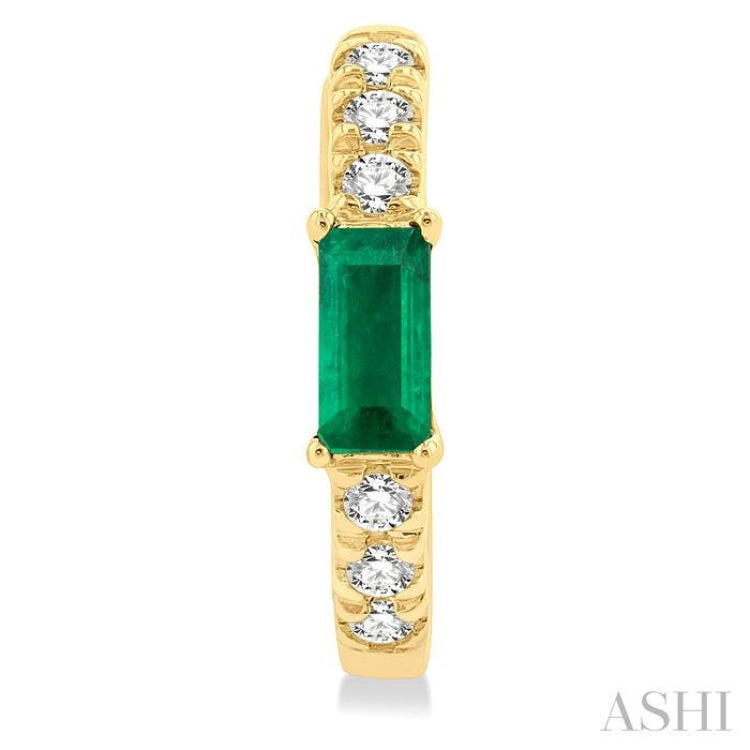 1/8 ctw Petite 4X2 MM Emerald and Round Cut Diamond Fashion Huggies in 10K Yellow Gold