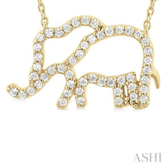 1/5 Ctw Petite Elephant Outline Round Cut Diamond Fashion Pendant With Chain in 10K Yellow Gold