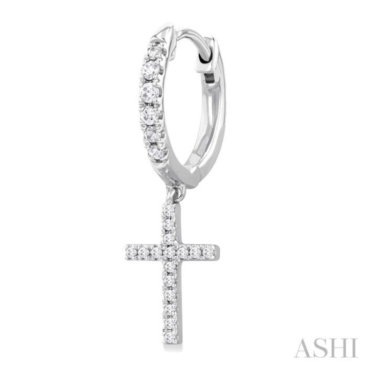 1/3 ctw Petite Cross Round Cut Diamond Fashion Huggies in 10K White Gold