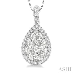 1/2 Ctw Pear Shape Diamond Lovebright Pendant in 14K White Gold with Chain