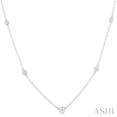 1/2 ctw Bezel Set Round Cut Diamond Station Necklace in 14K White Gold